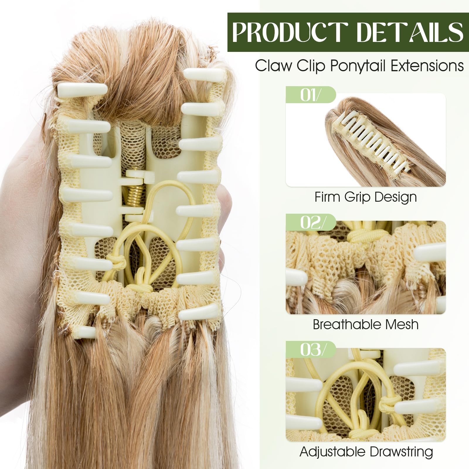 Charites Ponytail Extension 18 Inch Claw Clip Ponytail Extension Human Hair