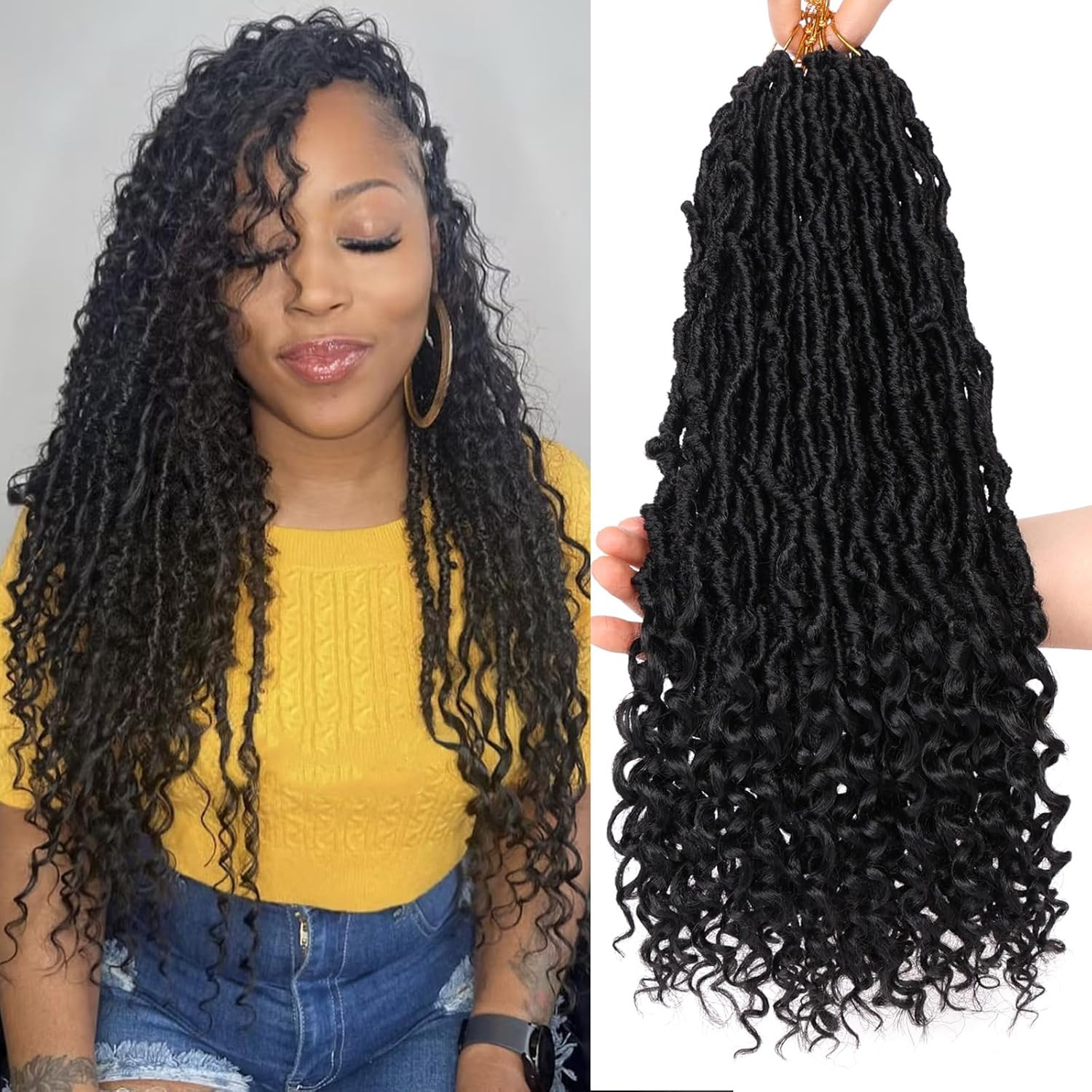 7 Packs Faux Locs with Curly Ends 18 Inch Pre-Looped Goddess Locs Crochet Hair 8