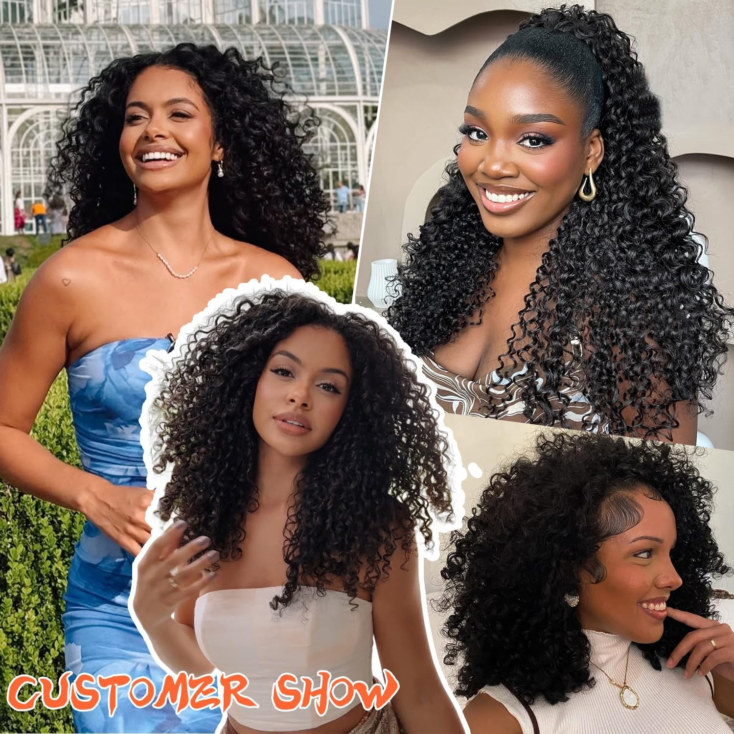220% Density 18″ Burmese Curly Half Wig – 100% Human Hair, Glueless Clip-Ins, Ea
