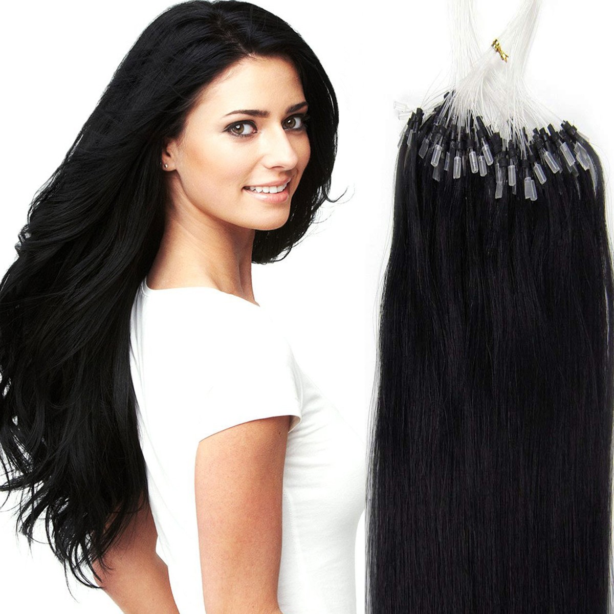 Micro Links Human Hair Extensions Nano Bead Micro Loop Natural Indian Hair US