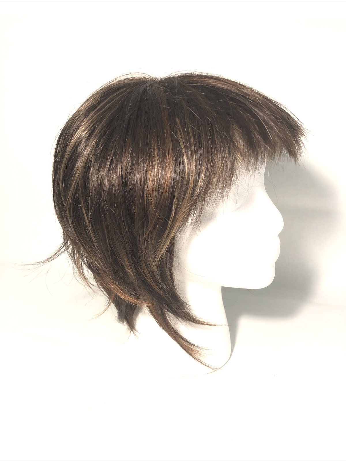 GODIVA’S SECRET Wig- Brown W/ Blond Highlights- Shoulder Length Pixie Cut.