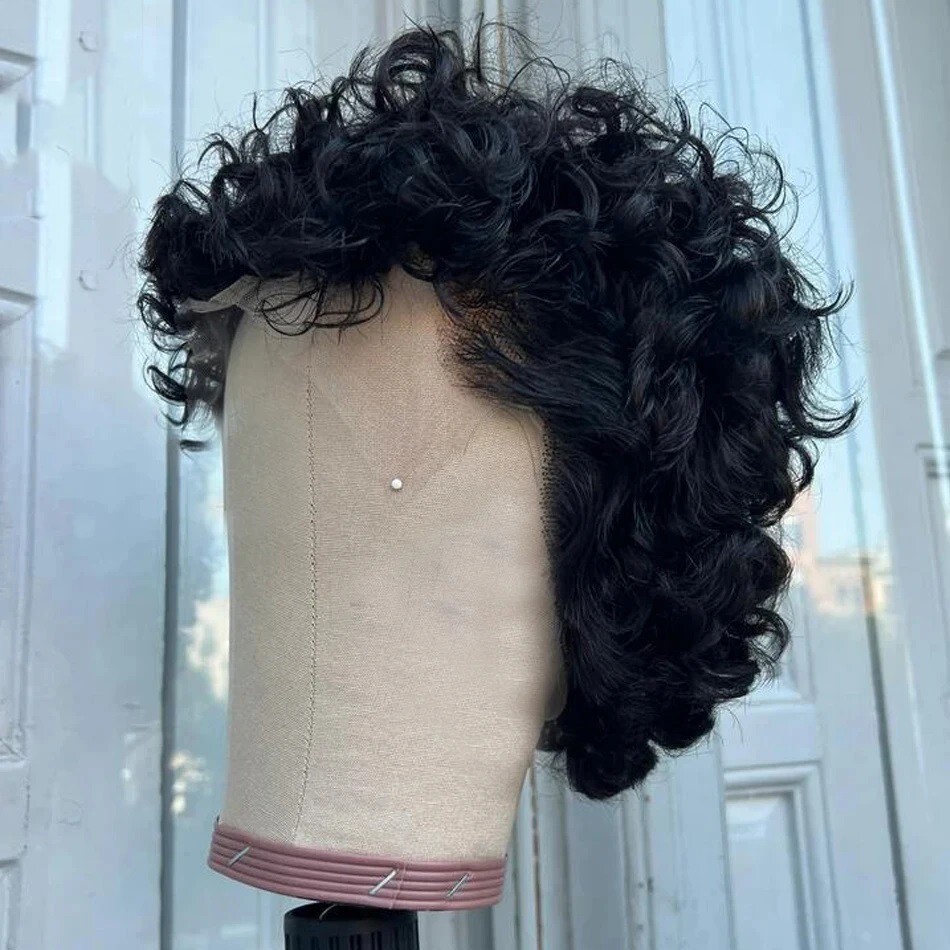 Short Pixie Cut Curly 13X6 Lace Front Wig For Men Brazilian Remy Human Hair Wavy