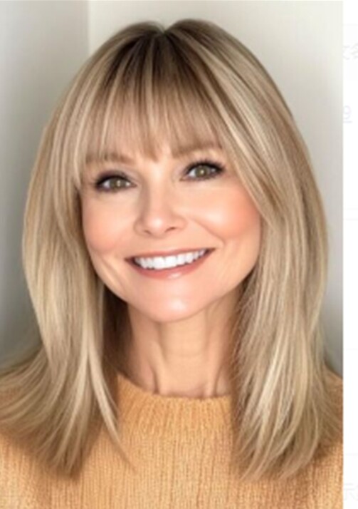 Ombre Highlight Blonde Wig with Bangs 100% Human Hair None Lace