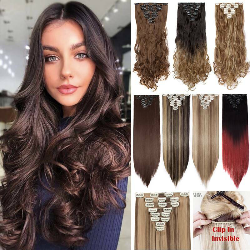 Natural 8pcs Full Head Clip in Hair Extensions as Remy Human Long Thick Ombre US