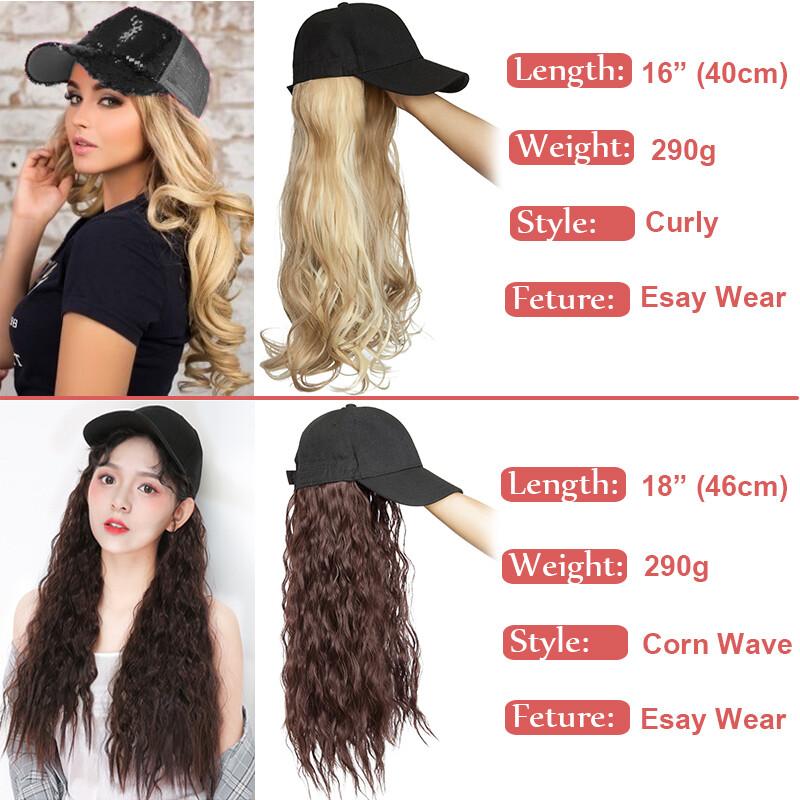 Baseball Cap with Curly Hair Wig Full Wigs Long Natural Wavy HairPiece For Human