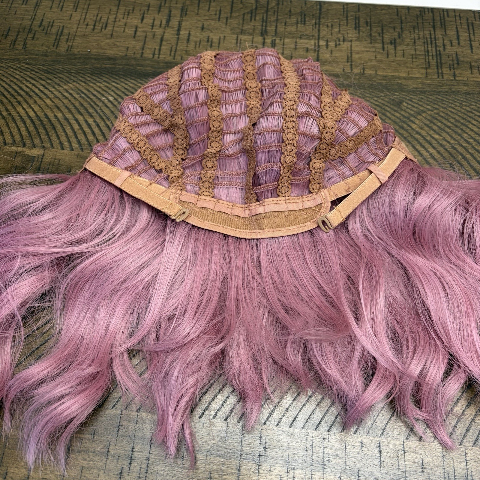 Women Full Cap Wig Wavy Purple Lavender Shoulder Length with Bangs