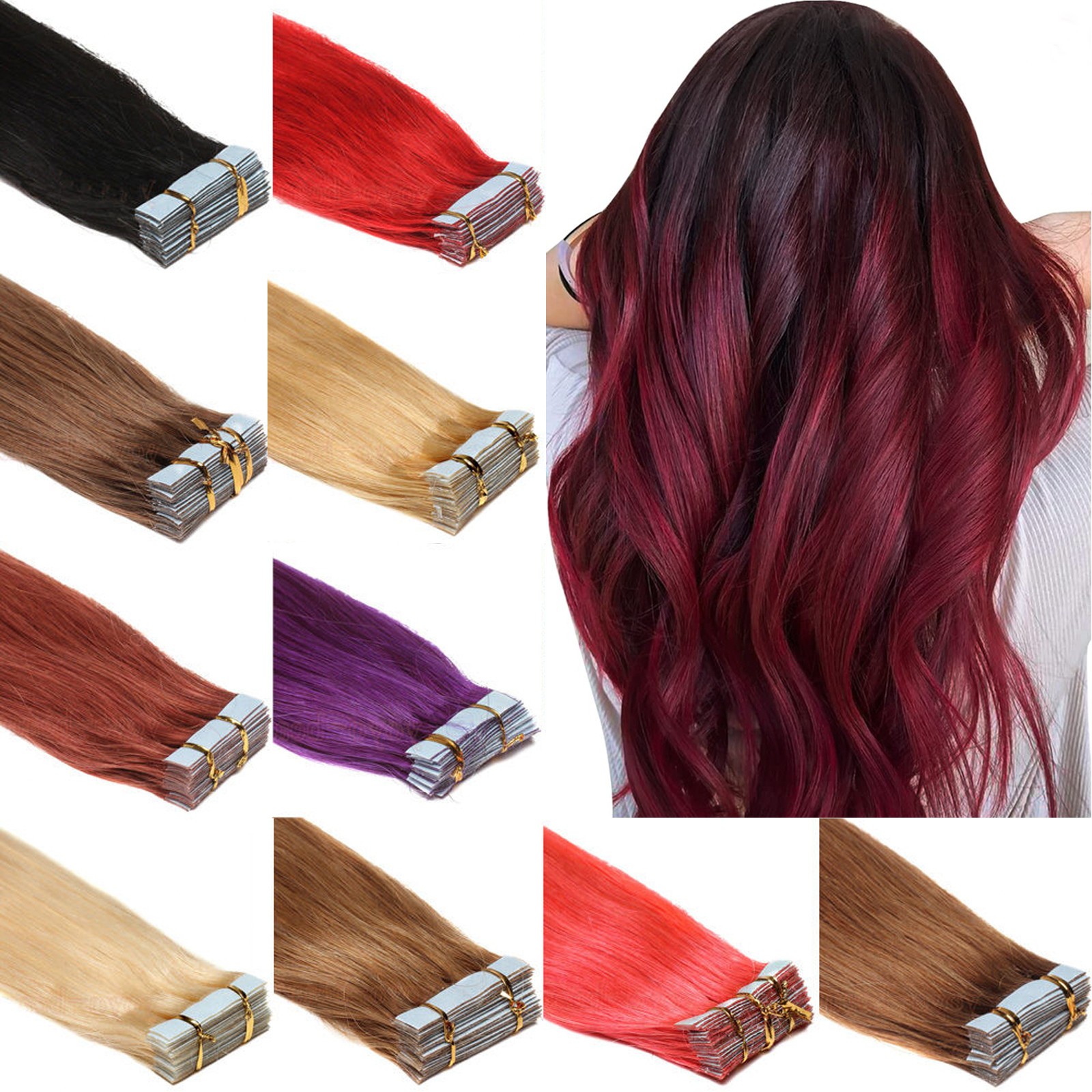 Seamless Tape in Human Hair Extensions Skin Wefts Remy Russian Hair Thick16-26in
