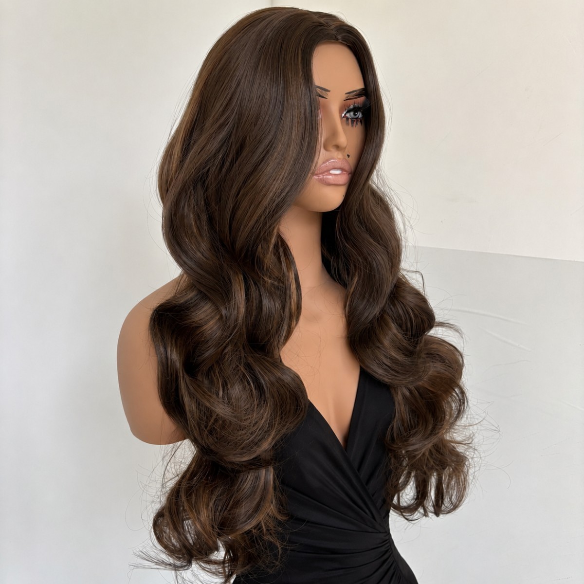 Women Mixed Brown Synthetic Hair Heat Resistant Long Wavy Dress Up Wig Halloween