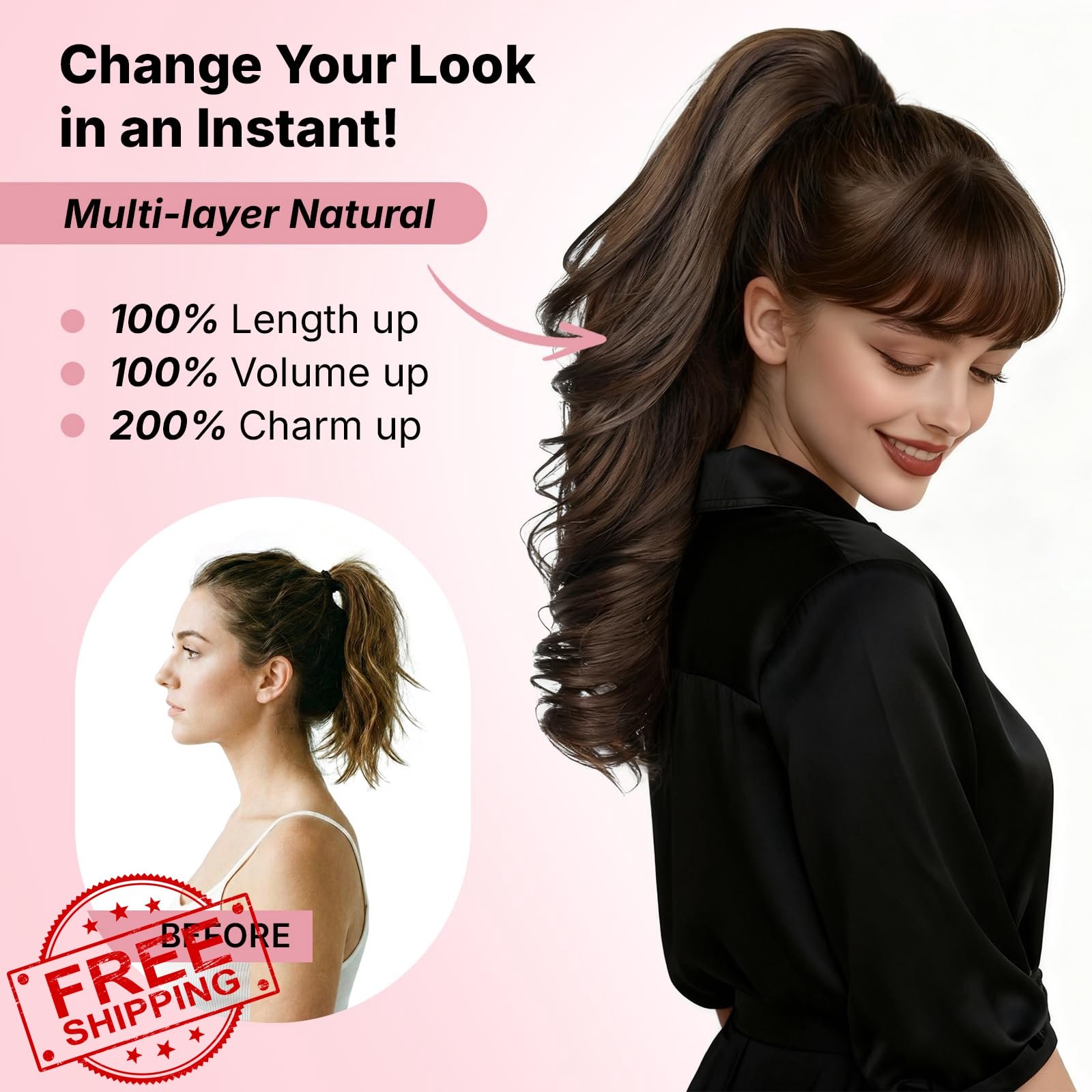 18″ Clip On Ponytail Hair Extensions Curly Claw Clip Bouncy Look