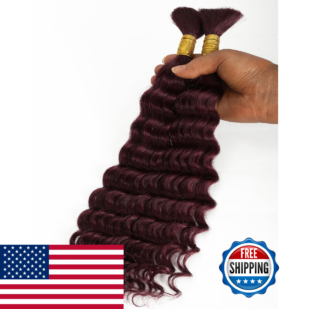 Beeos 99J Burgundy Deep Wave Boho Hair For Braiding 100G No Weft Remy Human
