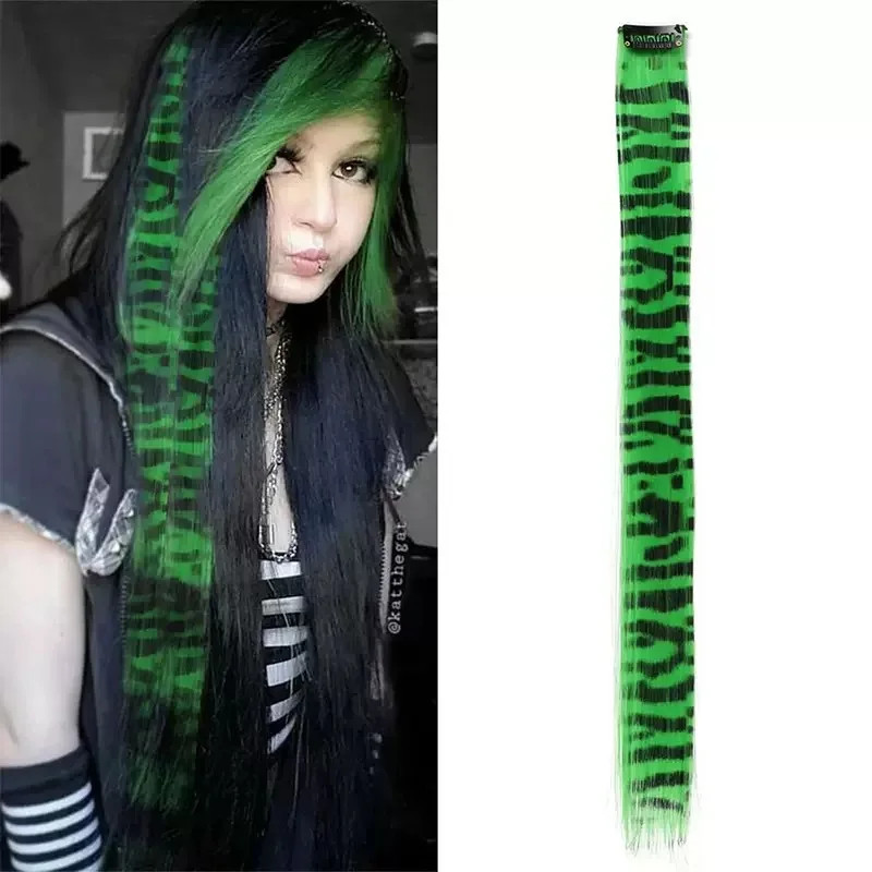 Colorful Stripe Synthetic Long Straight Clip In Hair Extensions For Daily Party