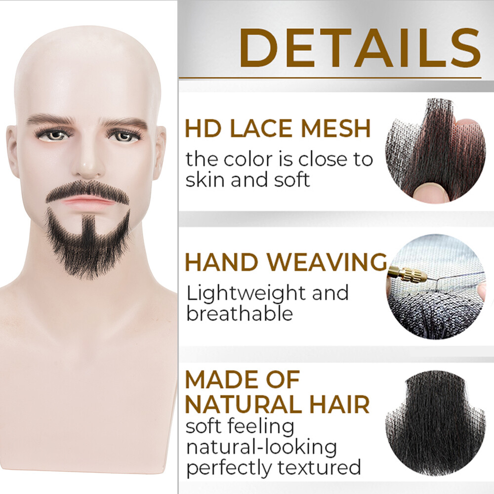 Men’s Fake Beard 100% Real Human Hair Face Beard Mustache Van Dyke Type Reusable