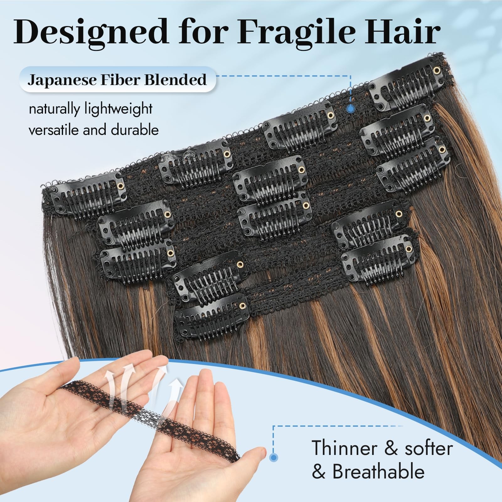 Clip in Synthetic Hair Extensions Layered Long Wavy 5PCS Thick Hairpieces Dar…