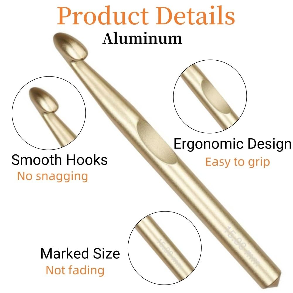 Large Crochet Hooks,15mm 12mm 15mm, 12mm, 10mm, 9mm, 8mm, 7mm, 6.5mm, Yellow