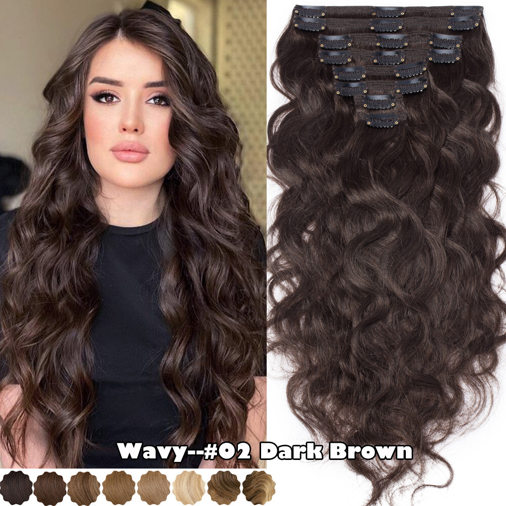 Double Weave Clip in Hair Extensions Weft Brazilian Remy Human Hair Full Head 8A
