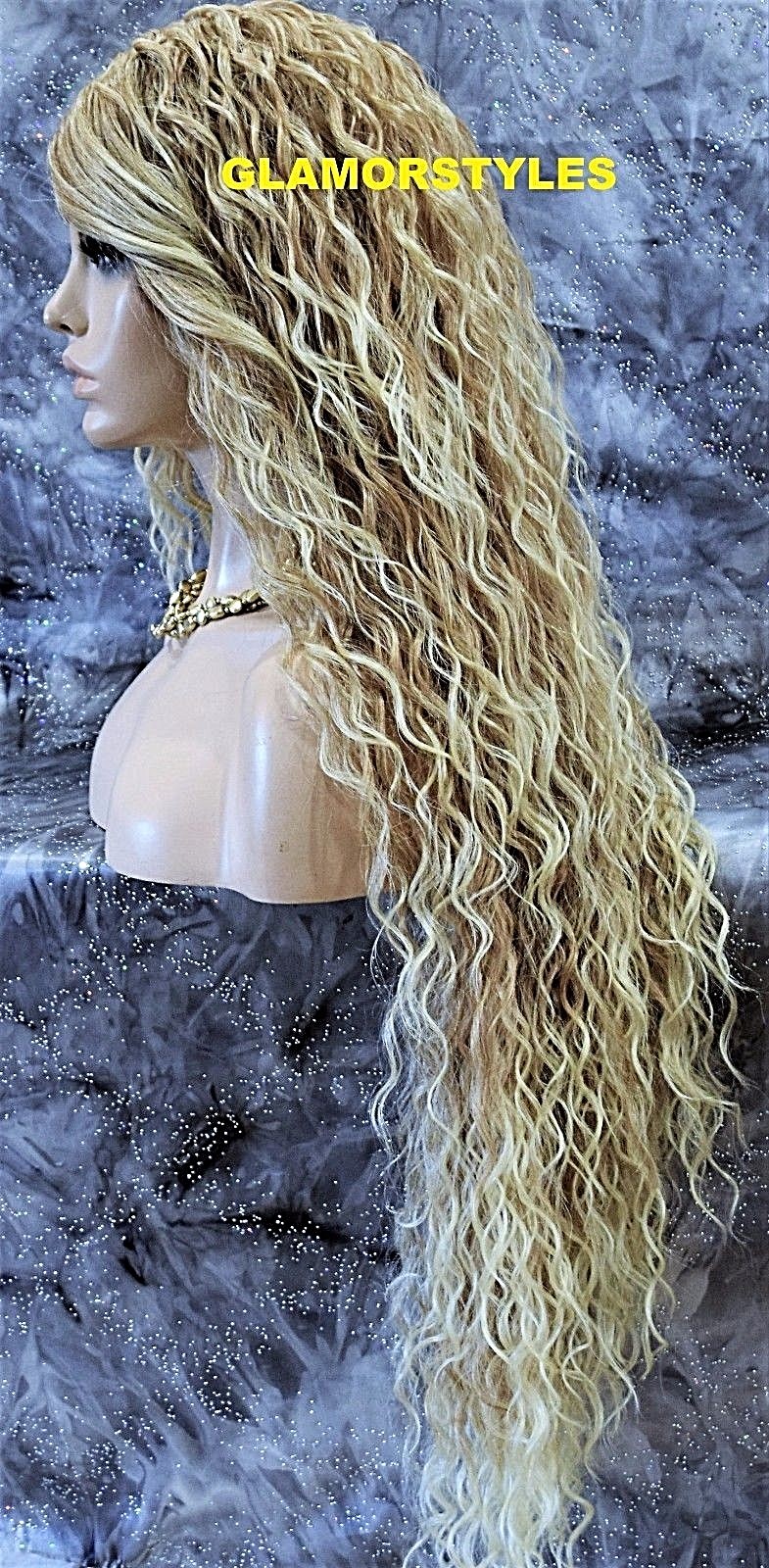LACE FRONT FULL WIG LONG LAYERED WAVY MEDIUM BLONDE MIX HEAT OK NEW