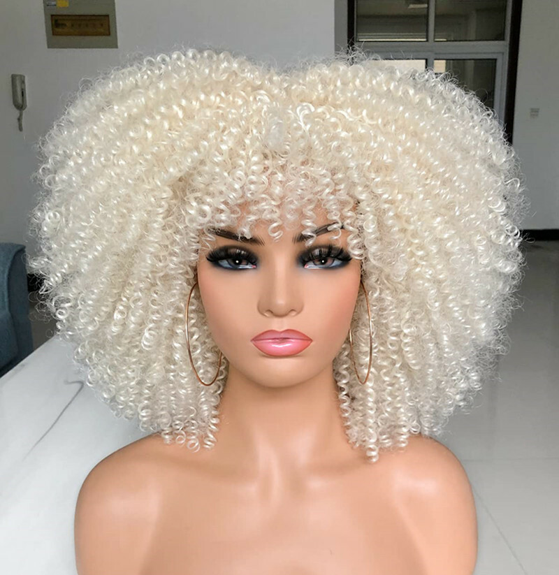 Short Curly Afro Wig With Bangs for Black Women Kinky Curly Hair Wig Afro Wigs