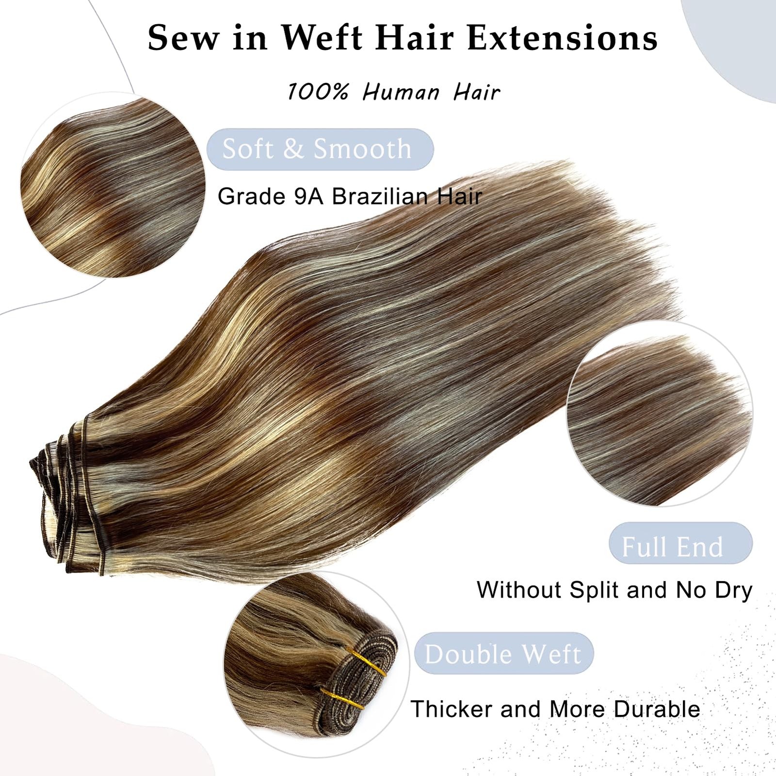 Ubetta 14″ 80G Sew-in Weft Human Hair Extensions – Soft, Natural, Virgin Hair