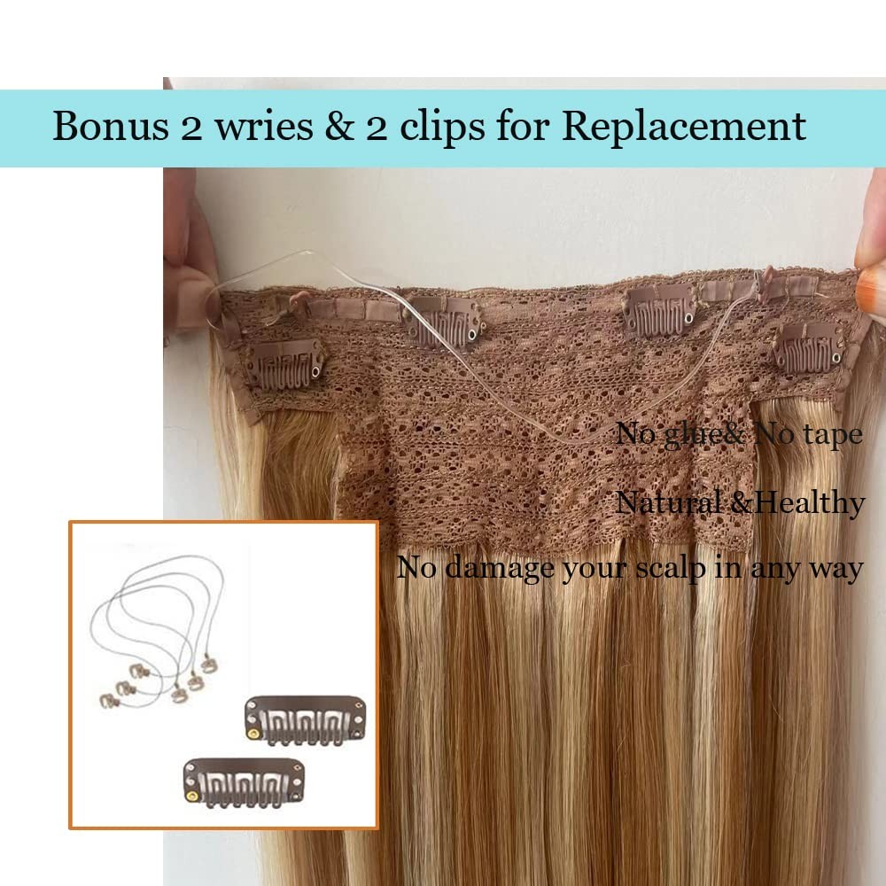 Sunfa Halo Extensions Real Human Hair Balayage Ombre Golden Brown To Light