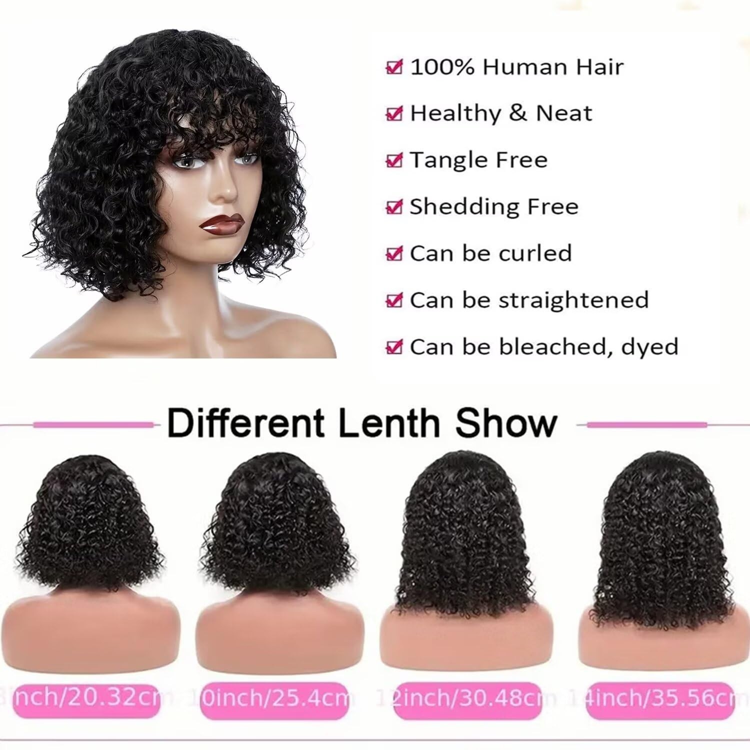 Short Bob Wigs Human Hair Wig With Bangs Curly Bob Wig 2×1 Lace Front Wigs
