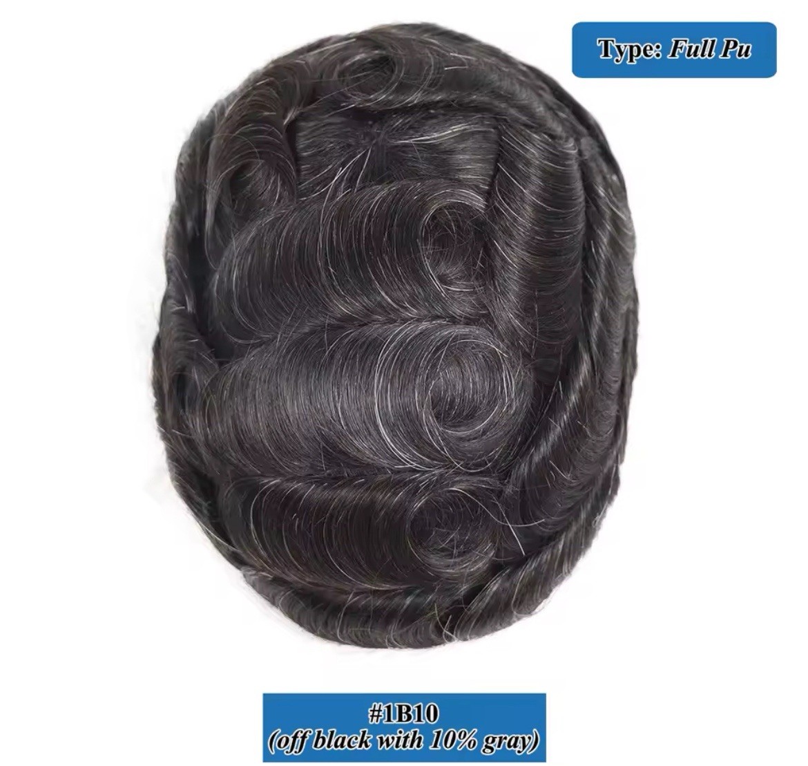 Men’s Human Hair Toupee Hairpiece Full PU Base V-Loop Wavy 8x10in