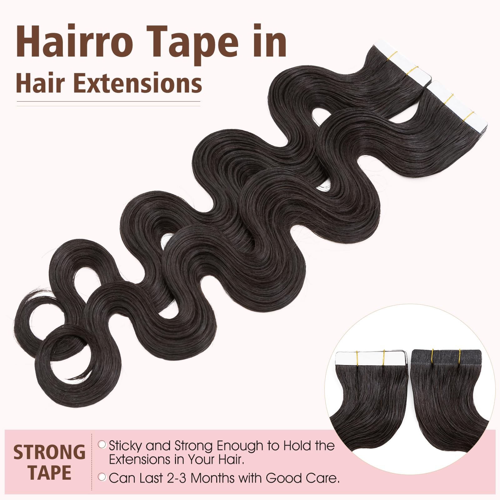 Hairro Tape In Human Hair Extensions Body Wave Thin Long Hair 12 Inch 40G