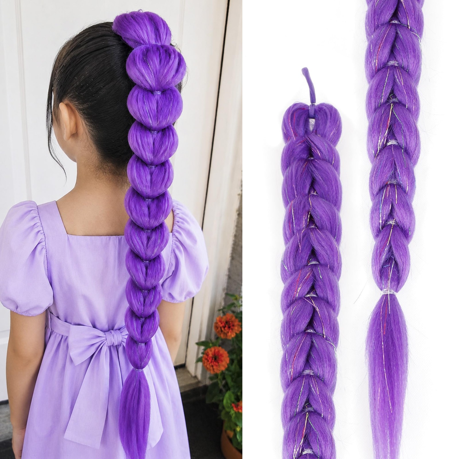 Purple Braids Hair Extensions, Synthetic Dragon Braids Hair, 24 Inch, Easy Po…