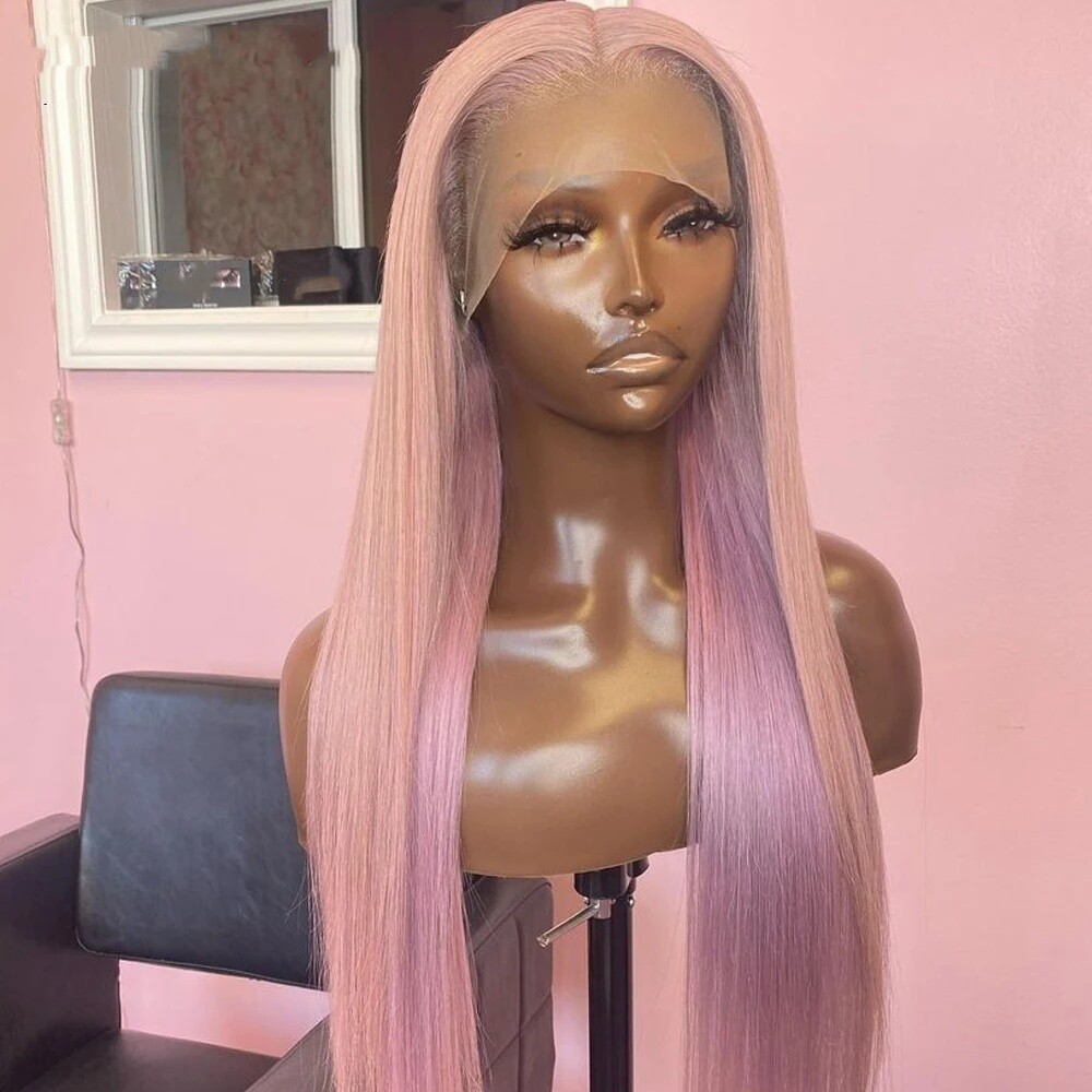 Light Pink 4×4 Lace Front Straight Wig Preplucked Hairline Human Hair for Women
