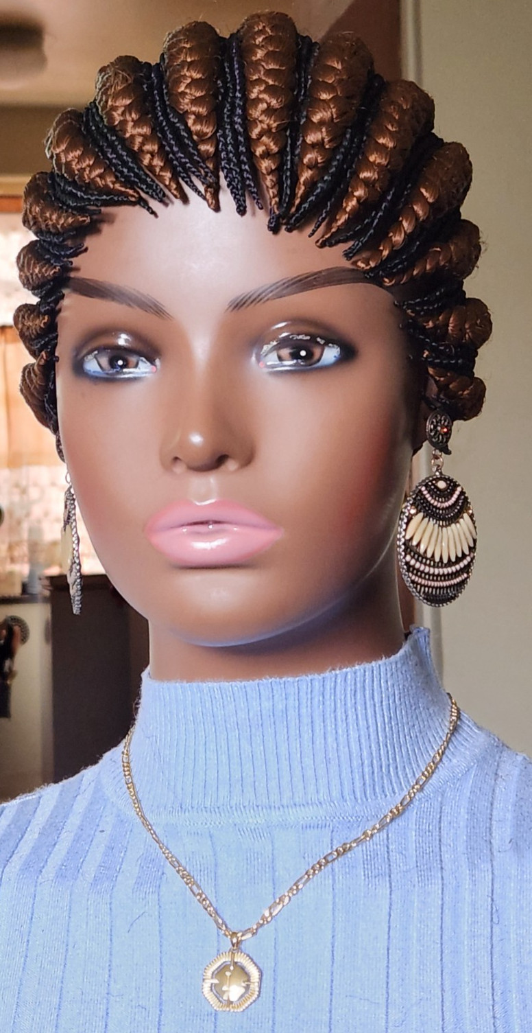 Fully hand braided Ghana banana cornrows wig paka Brown/dark purple