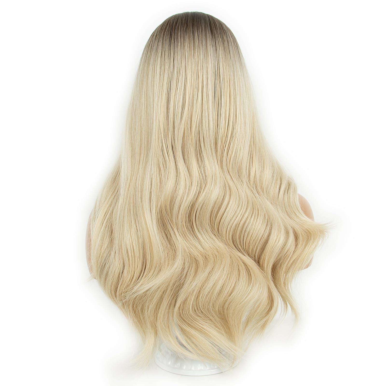 Long Wavy Synthetic Wig, Blonde Ombre with Dark Roots, 24 Inches