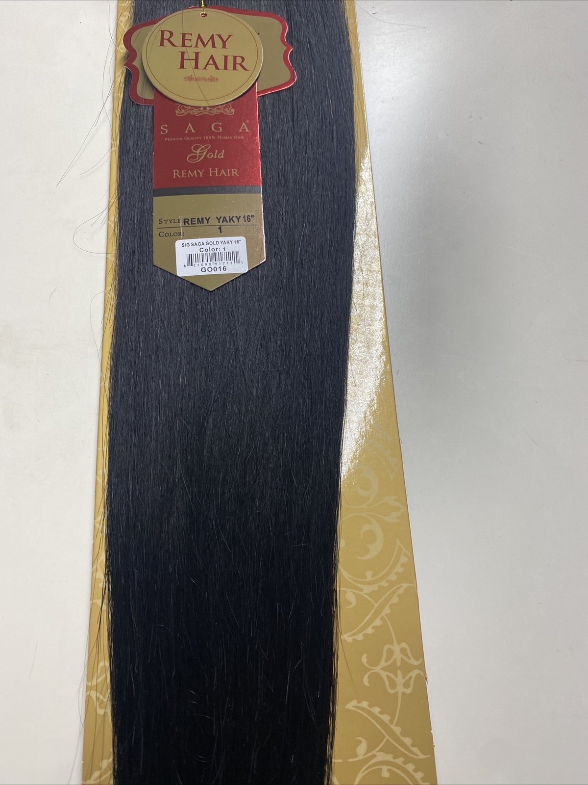 SAGA GOLD YAKY 16″_#1_100% HUMAN REMY HAIR WEAVE STRAIGHT EXTENSION