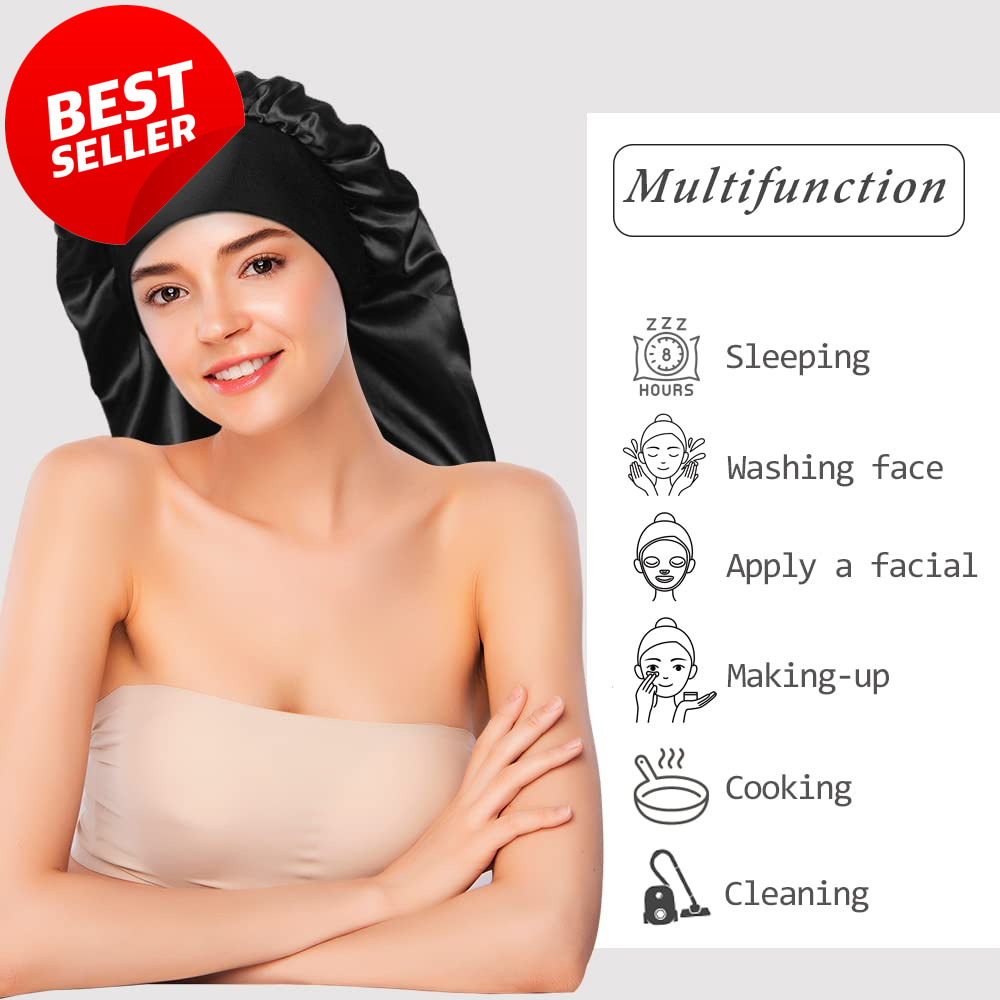 2PCS Long Satin Sleep Bonnet for Curly Hair Dreadlocks Braids Hair Care – US
