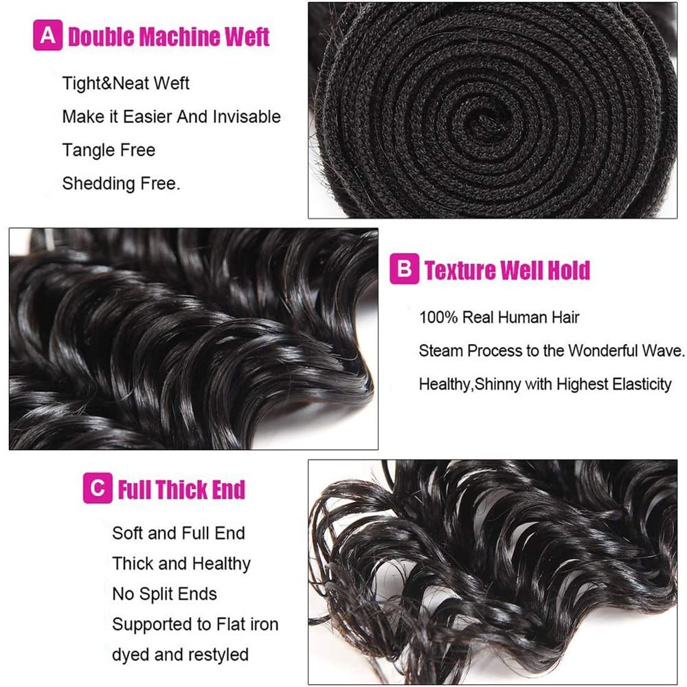 Wuvusnm Deep Wave Bundles Wet And Wavy Bundles Human Hair Deep Curly Bundle 20