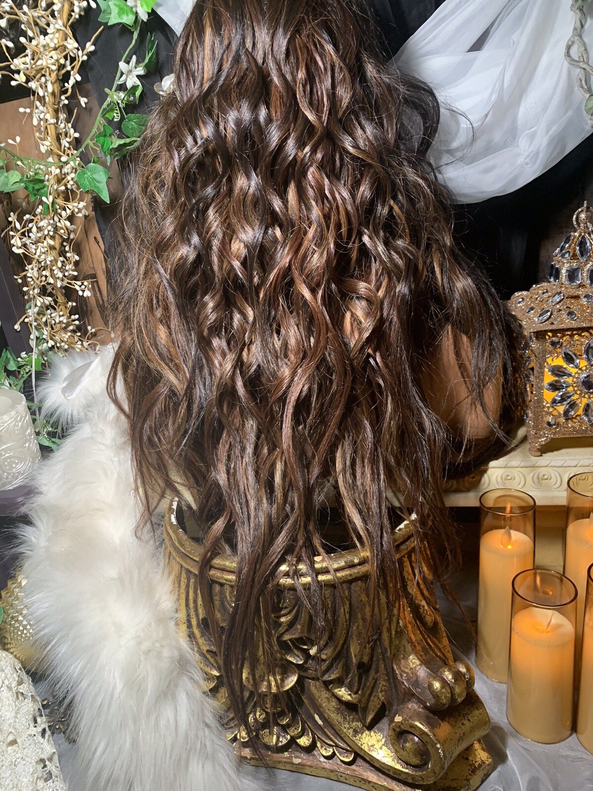 Gorgeous 30” Brown Mix W/Gold Streaks, Whole Lace Top, W/Free Parting Wig💋