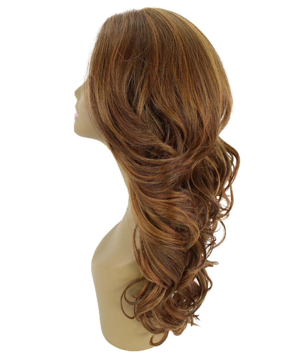 LUXLUXE Yenne Wavy 23 Inch Long 4X4 Hand-Tied Lace Front Wig, Light Brown Blend