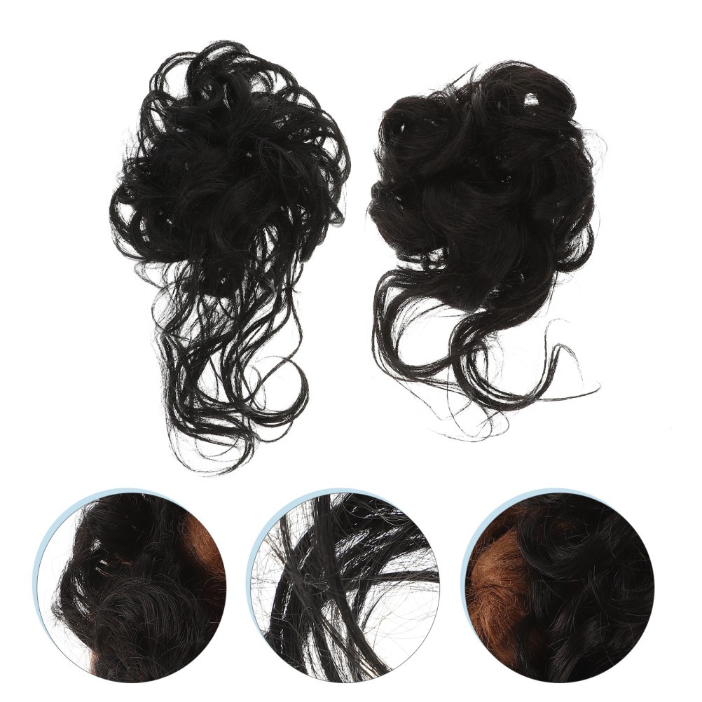 2Pcs Durable Messy Bun Hairpieces with Elastic Band Black High Temperature Silk