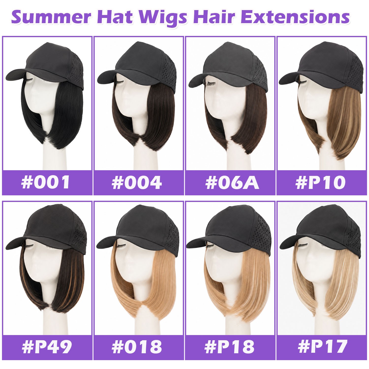 USA Women Baseball Cap with Synthetic Wig Straight Full Wigs Hat for Natural Use