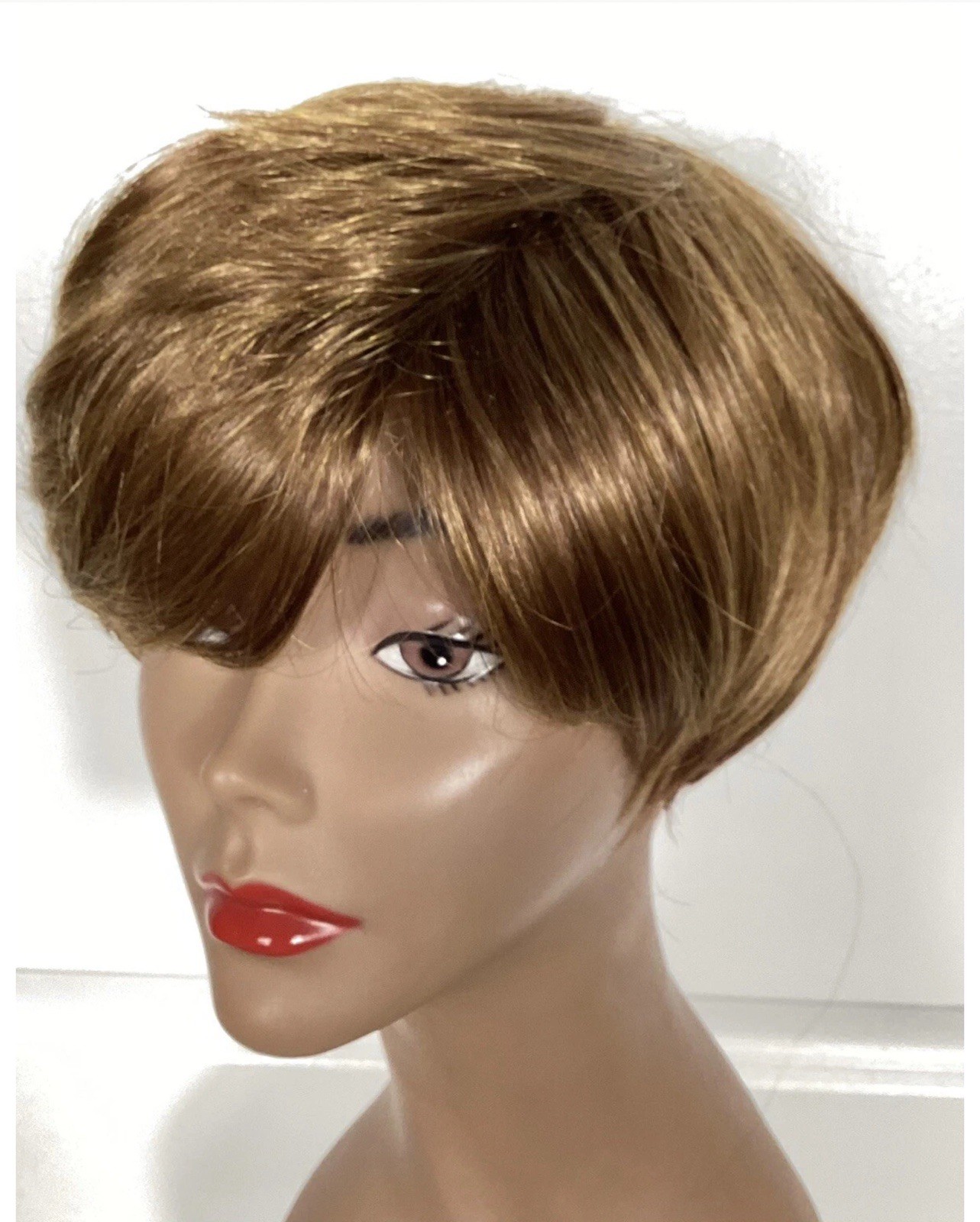New! Short Bob Synthetic Wig Golden Brown Auburn Net Cap Adjustable M-2