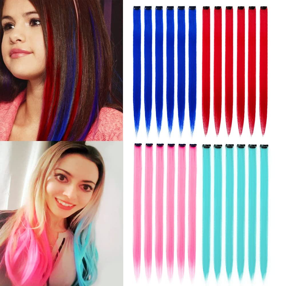 32Packs Colored Hair Extensions 20Inch Straight Color Clip in on Hair Extension