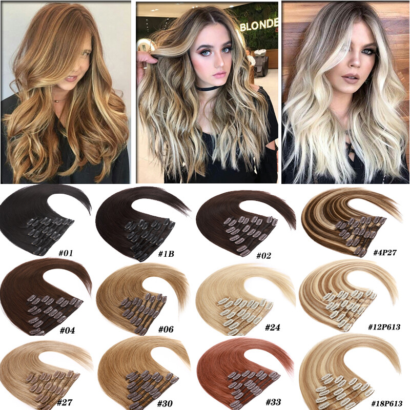 CLEARANCE Clip in 100% Real Human Hair Extensions Full Head 8pcs Blonde Short US