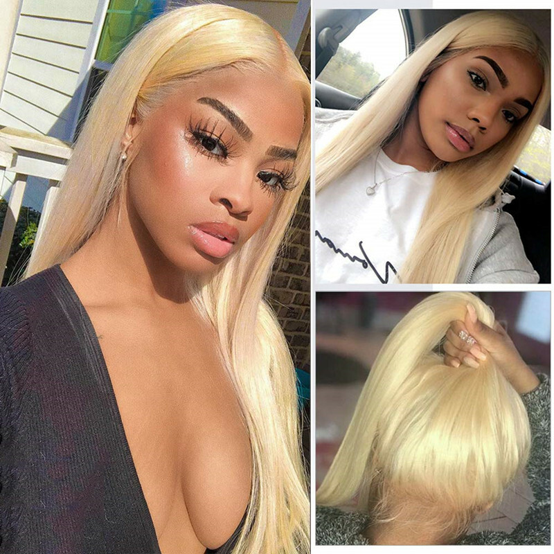 24″ Heat Resistant Front Lace Wig Synthetic Hair Long Silky Straight #613 Blonde
