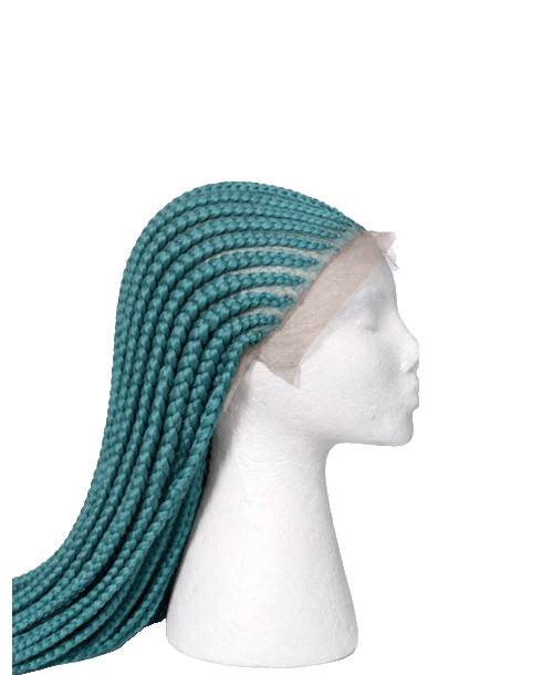 Elegant Deep Teal All-Back Cornrow Lace Front Elastic Band Box Braided Wig