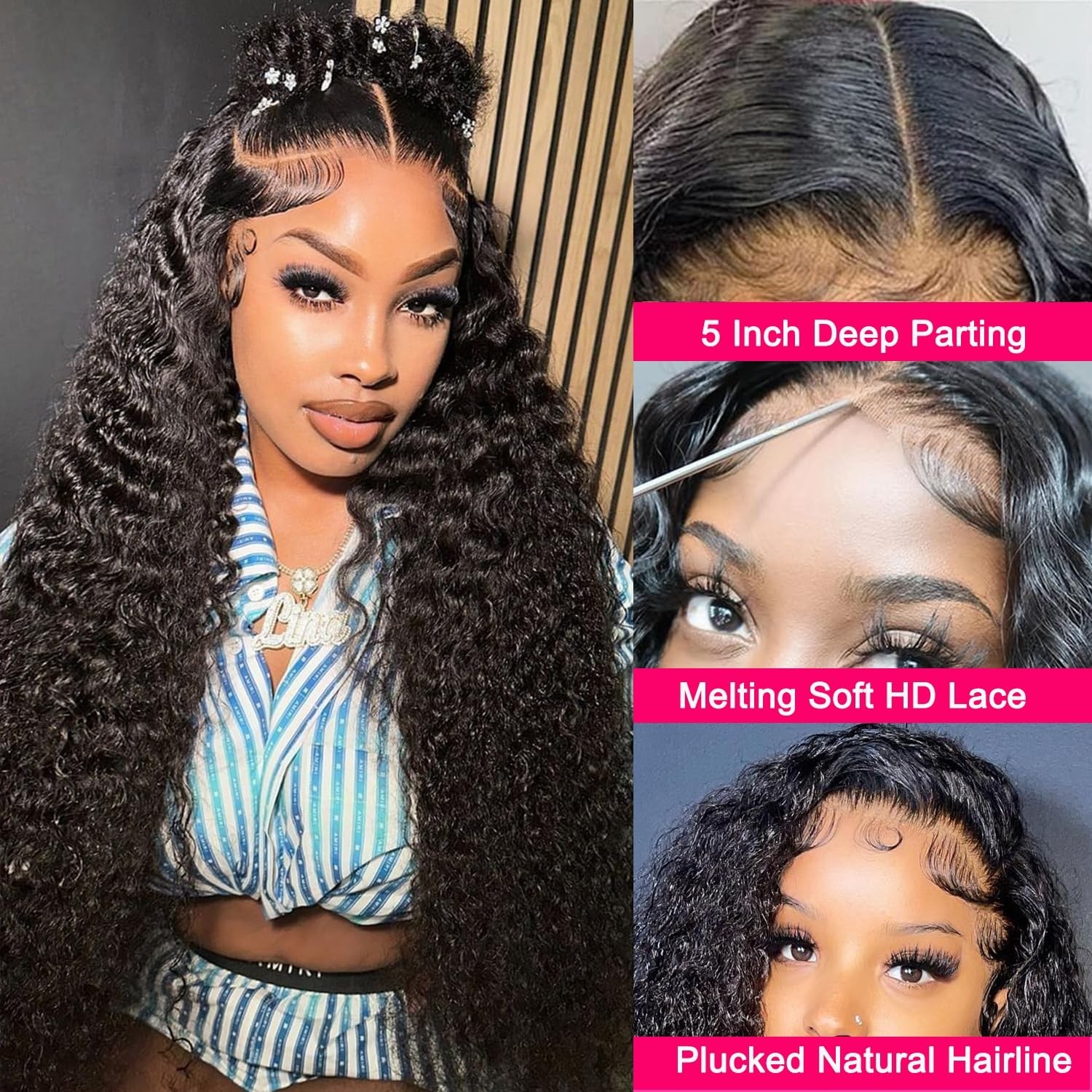 5×5 HD Lace Closure Wig – 24″ Deep Wave Human Hair, 180 Density, Pre-Plucked, Gl
