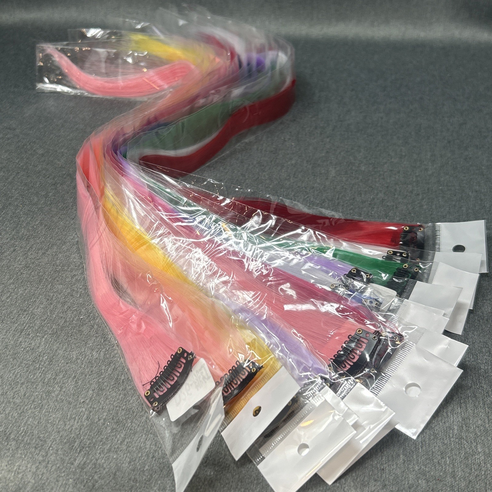 14 Piece Multi Color Rainbow Clip In Hair Extensions Lot 22” Long 1” Wide Clip