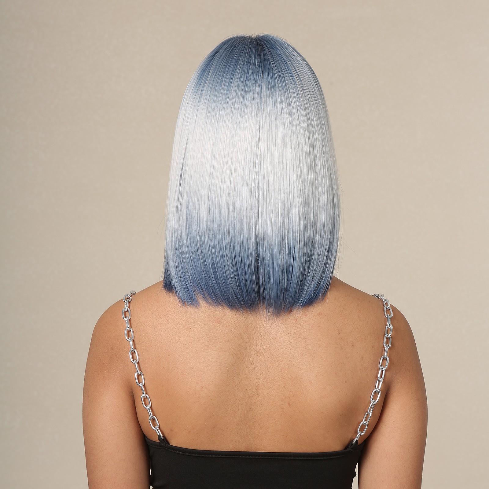 12in Blue Grey Ombre Short Bob Wig Synthetic Hair Wig Fashion Cosplay Hairpiece