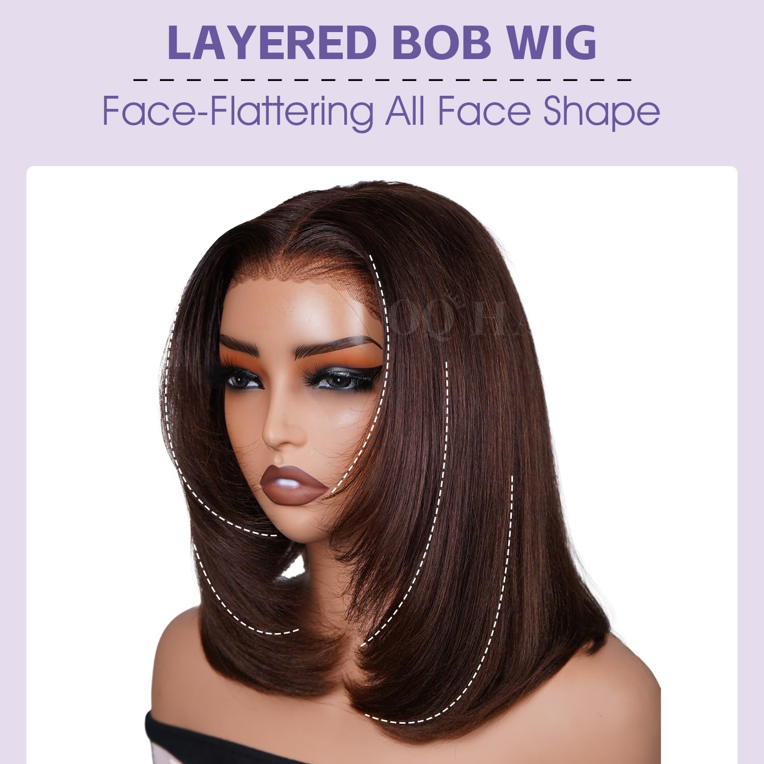 Oq Hair 4 Brown Yaki Straight Bob Human Hair Wigs Pre Cut 9X6 T Part Ombre Lace