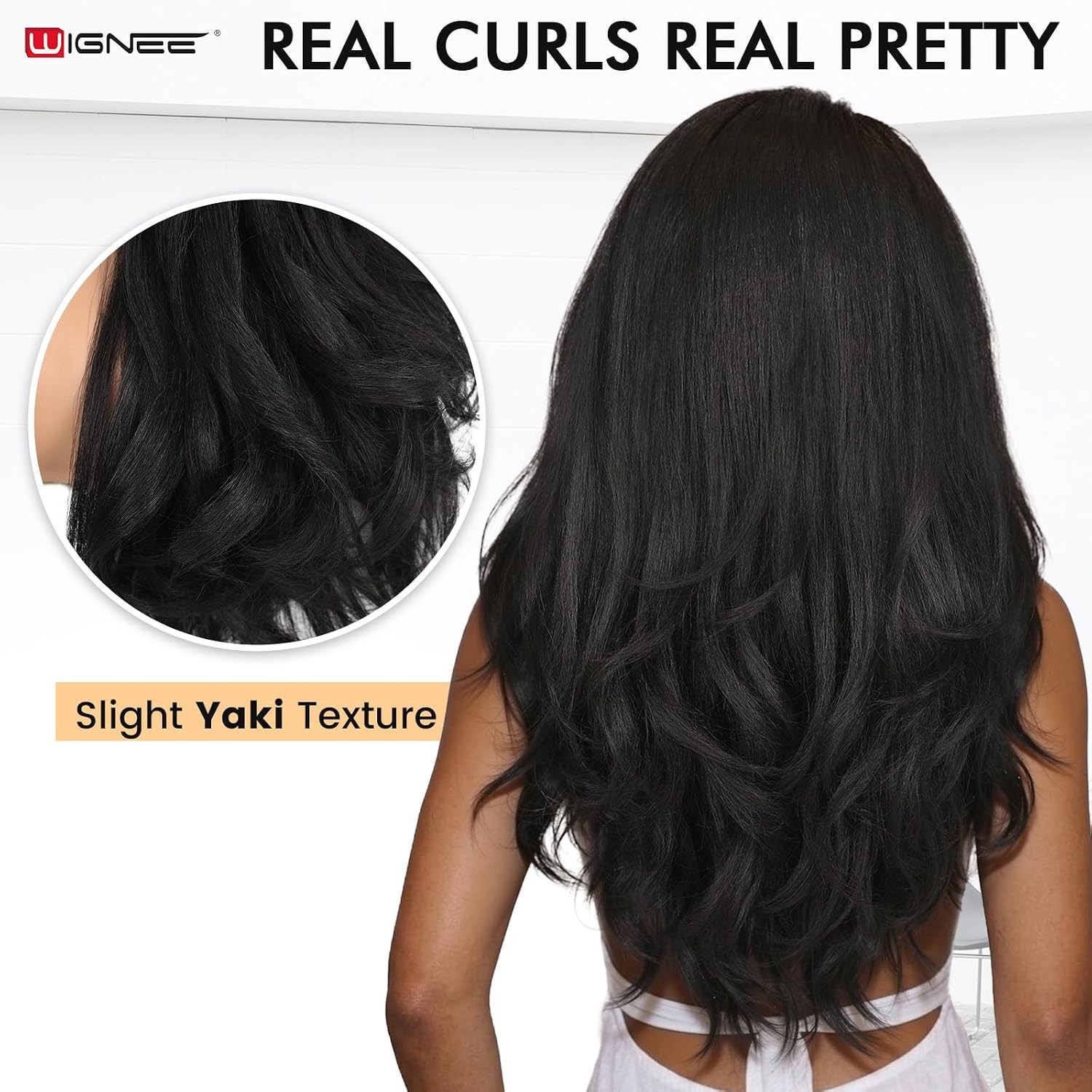 WIGNEE Yaki Curly Headband Wig Synthetic Layered Kinky Straight Half Wig Wear an