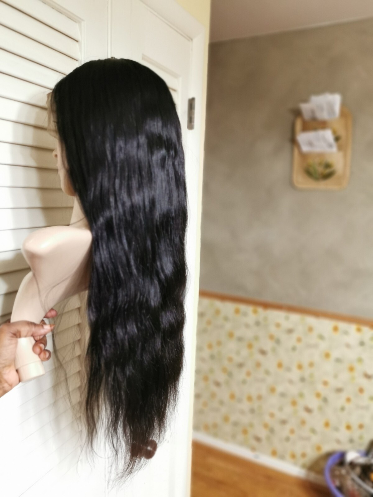 New Custom High Quality 28” 360 Lace Straight Human Hair Wig 1B