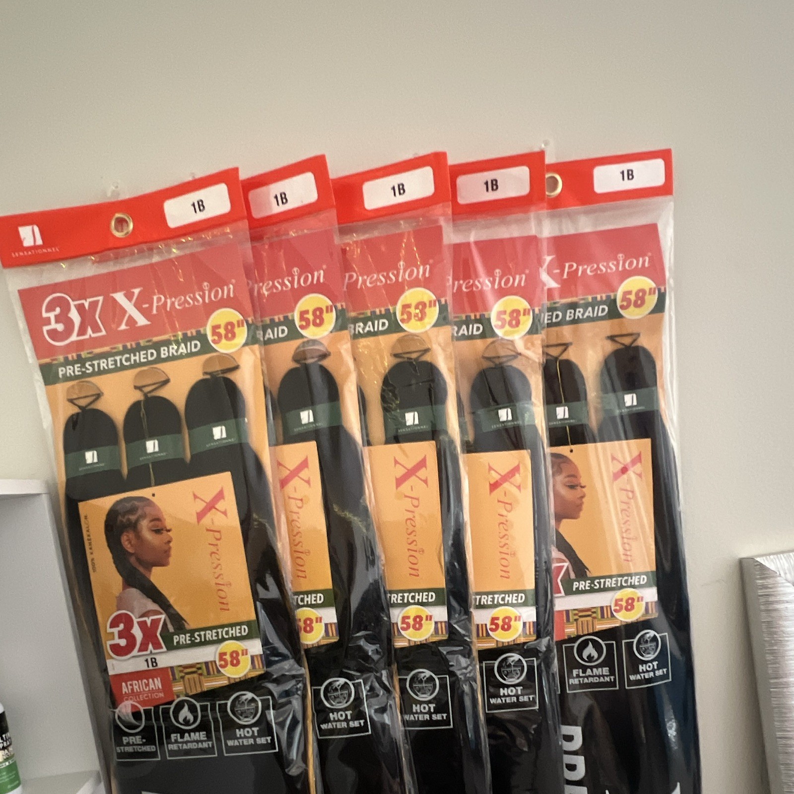 X-Pression 3X Pre-Stretched 58in Black Kanekalon Braid, Hot Water Set
