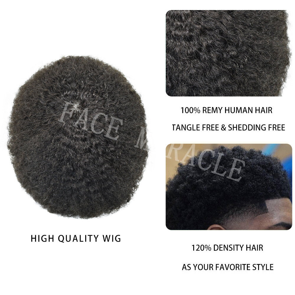 Afro Toupee for Black Men Kinky Curly Hair Units for Man Brazilian Human Hair